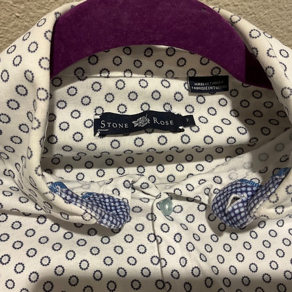 Stone Rose Long Sleeve Button Down 100% Cotton Shirt Size 2 Small Blue White - Picture 11 of 11